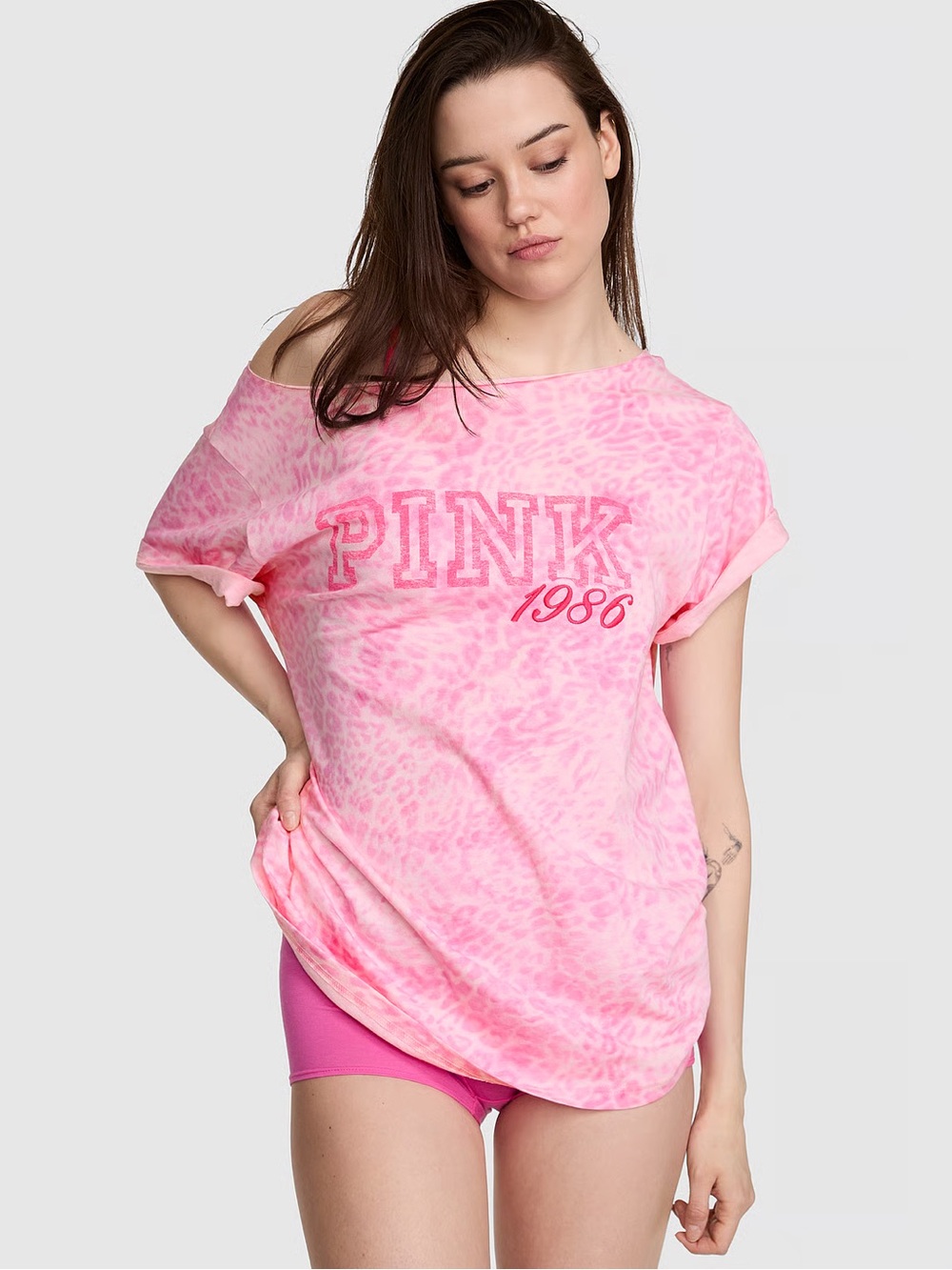 PINK Campus Cotton Off-The-Shoulder Tee